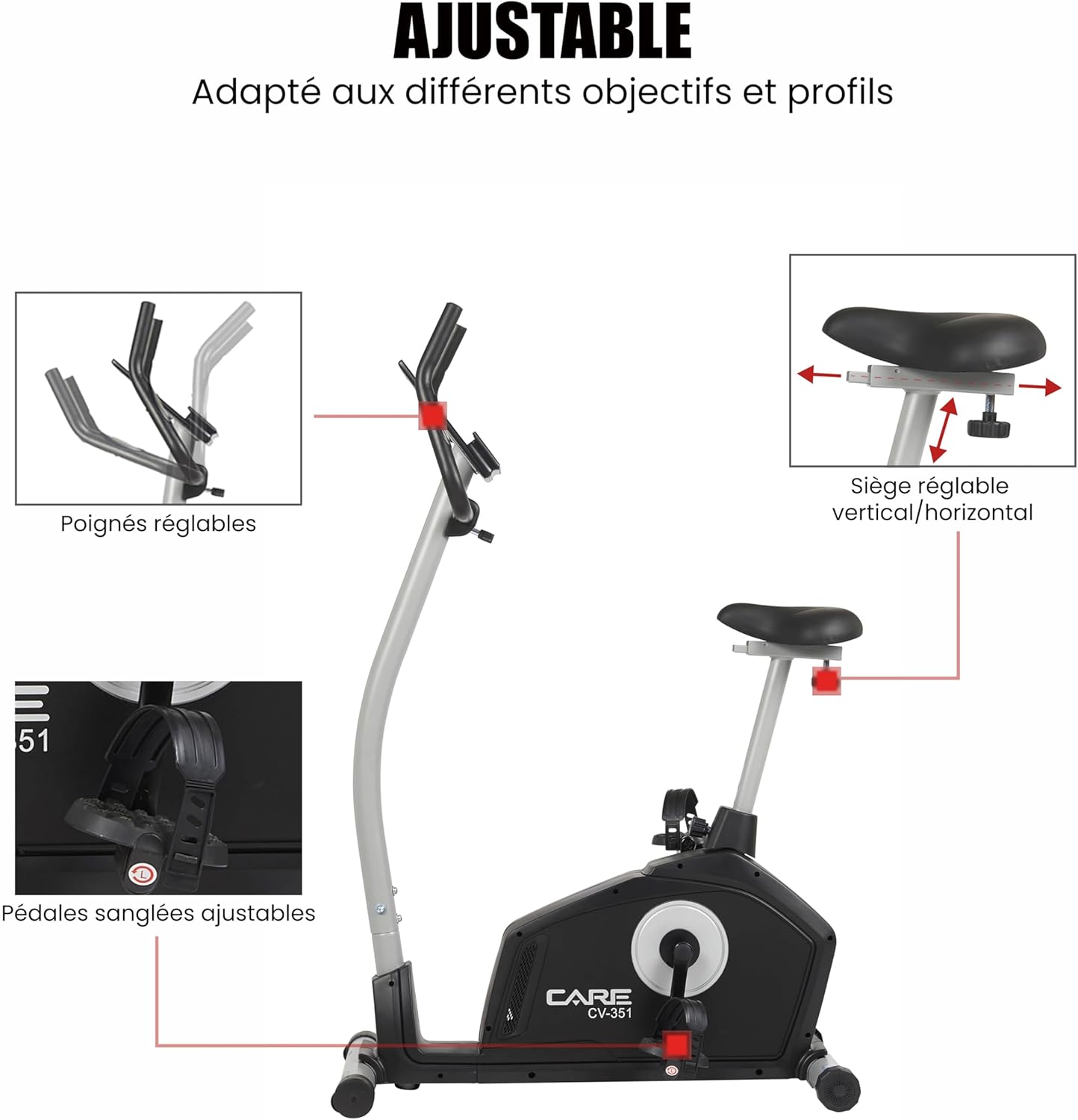 - Vélo d’Appartement Motorisé CV-351 – Masse d'Inertie 10kg - Résistance Magnétique à 16 Niveaux - 7 Programmes d'Entraînement - Selle Ajustable - Connectivité Application Kinomap