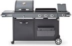- Barbecue Bi-Energy Gun Metal XL - Barbecue Charbon et Plancha 60 x 42 cm à gaz avec brûleur latéral -12,95 KW