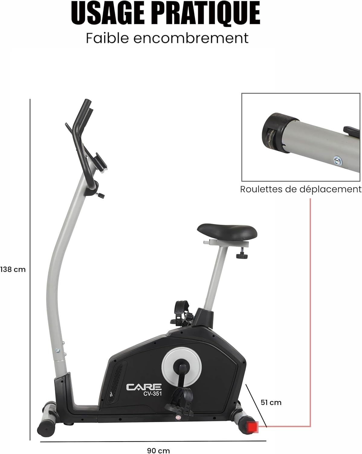 - Vélo d’Appartement Motorisé CV-351 – Masse d'Inertie 10kg - Résistance Magnétique à 16 Niveaux - 7 Programmes d'Entraînement - Selle Ajustable - Connectivité Application Kinomap