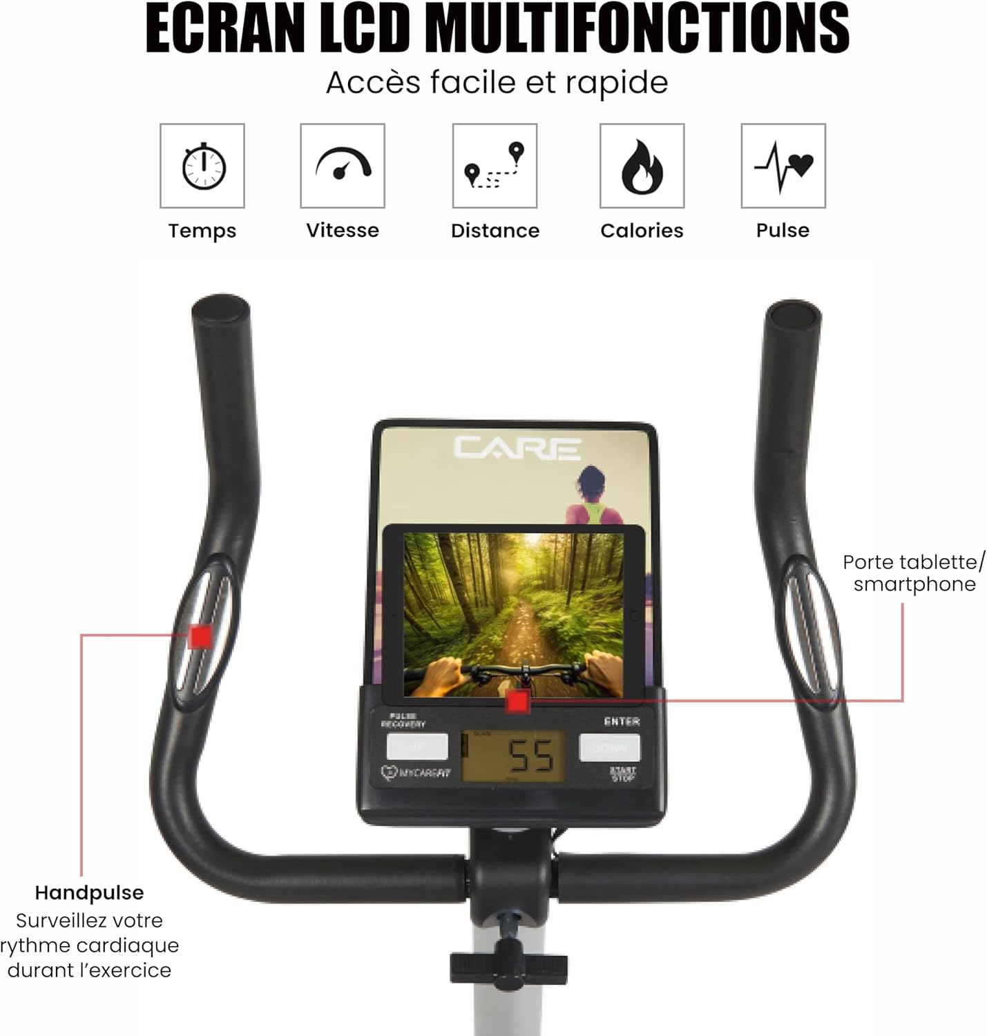 - Vélo d’Appartement Motorisé CV-351 – Masse d'Inertie 10kg - Résistance Magnétique à 16 Niveaux - 7 Programmes d'Entraînement - Selle Ajustable - Connectivité Application Kinomap