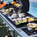 - Barbecue Bi-Energy Gun Metal XL - Barbecue Charbon et Plancha 60 x 42 cm à gaz avec brûleur latéral -12,95 KW