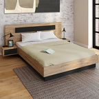 - Lit Coffre Santa avec Tables de chevets intégrées et sommier 140x190cm Couleur Bois et Noir